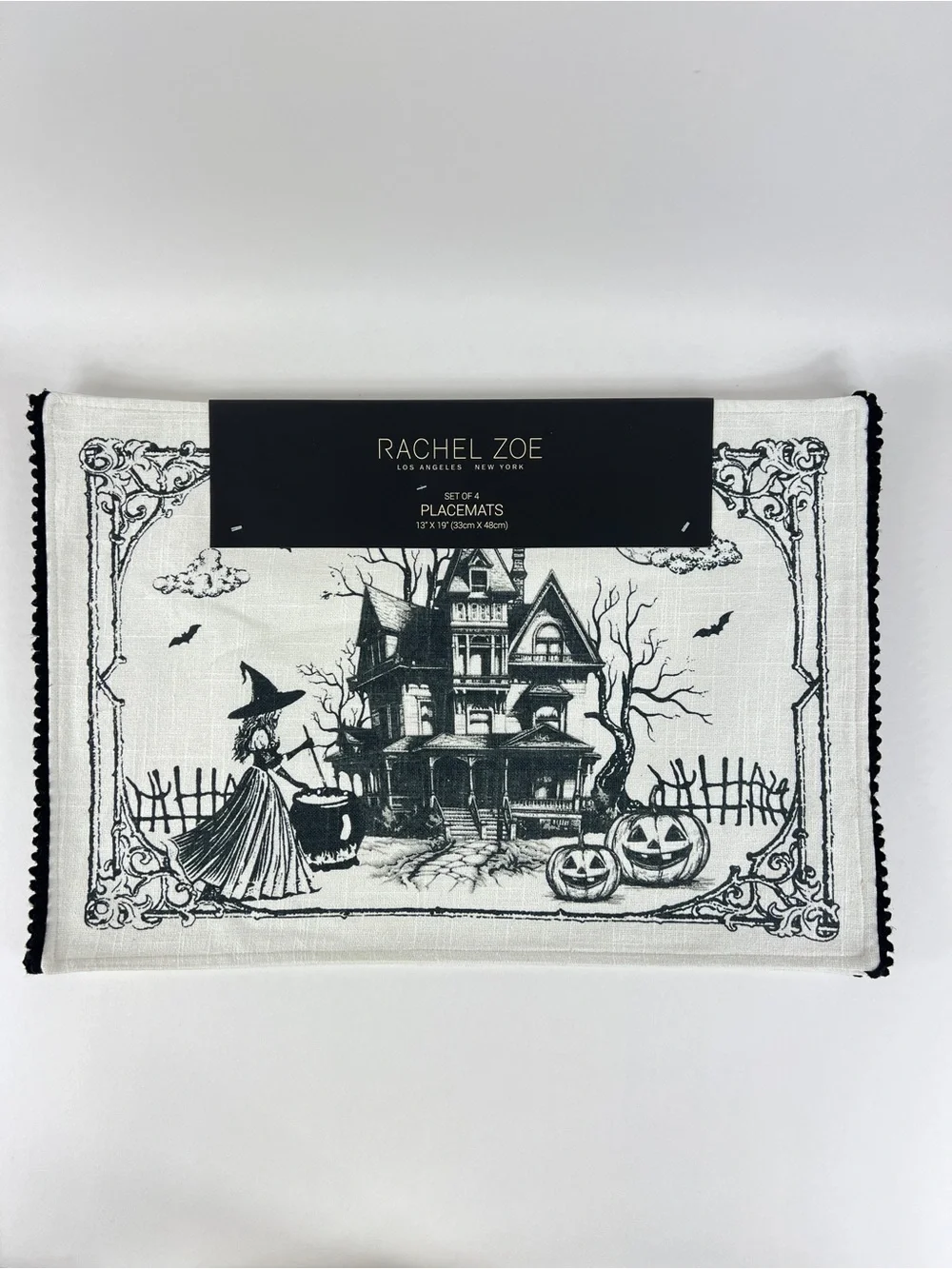 Rachel Zoe Halloween Placemats Set of 4 Black and White